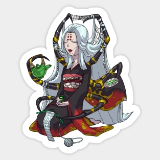 Knitting Spider Girl Yokai Drinking Green Tea MONSTER GIRLS Series I Sticker